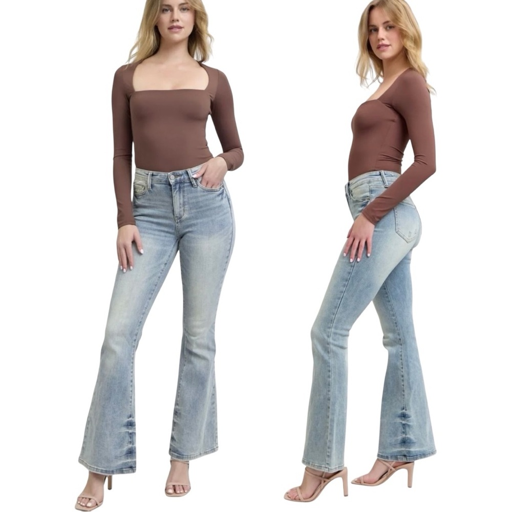 Judy Blue Flare Mid/High Rise Tinted Pin Tack Detail Denim Jeans Size 15/32 XL